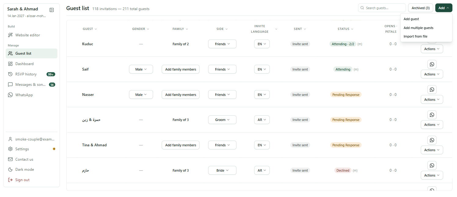 Guest list preview